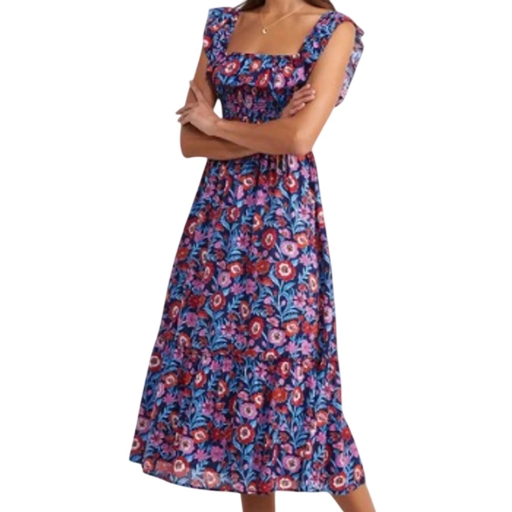 Vineyard Vines Womens Tisbury Floral Smocked Sleeveless Midi Dress Size Large